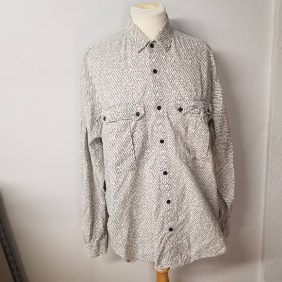 Tomato Mens Button Front Shirt Gray White Handwriting 100% Cotton Vintage XL - Picture 9 of 12